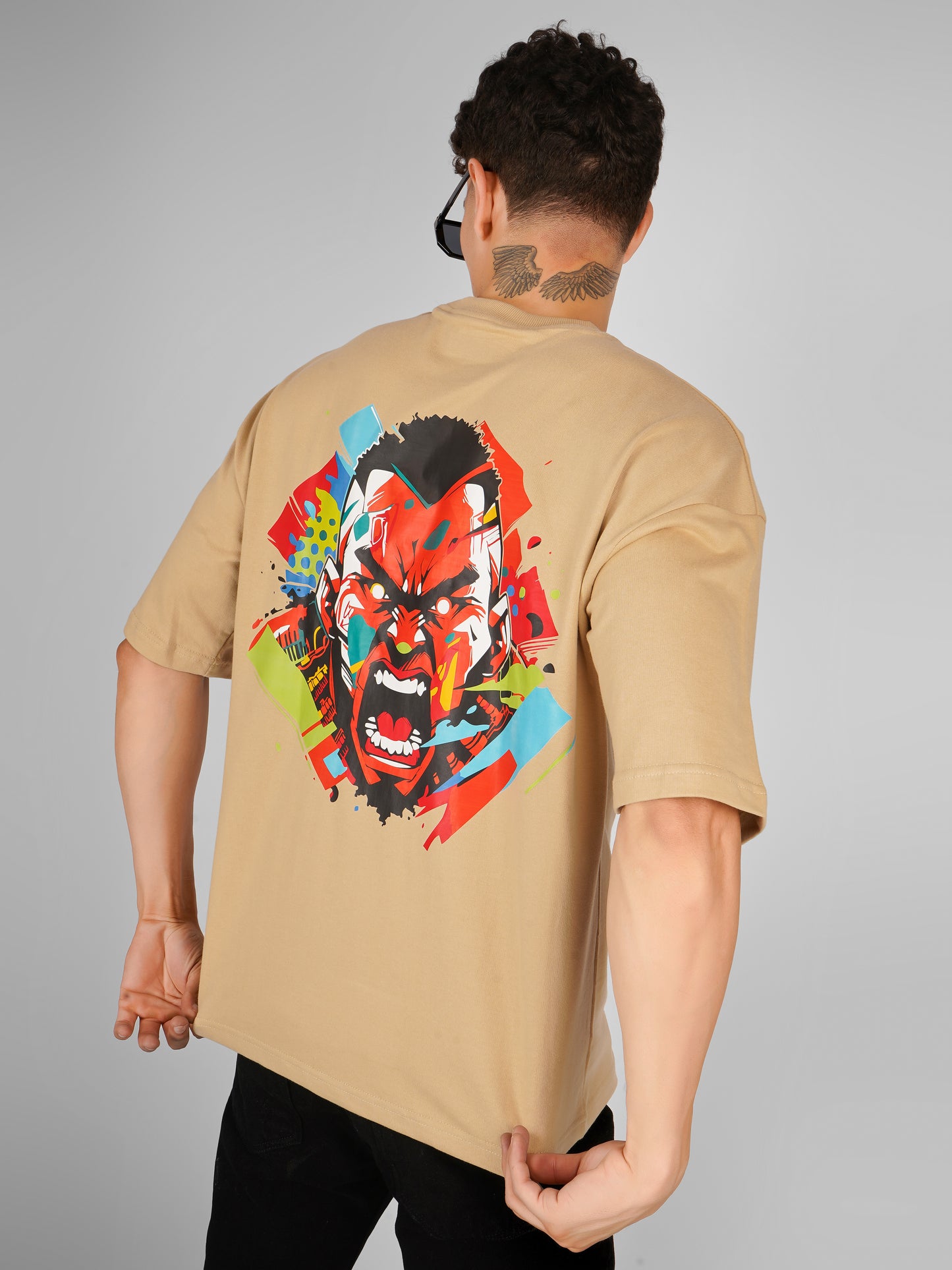 Cream Oversized Tee For Men