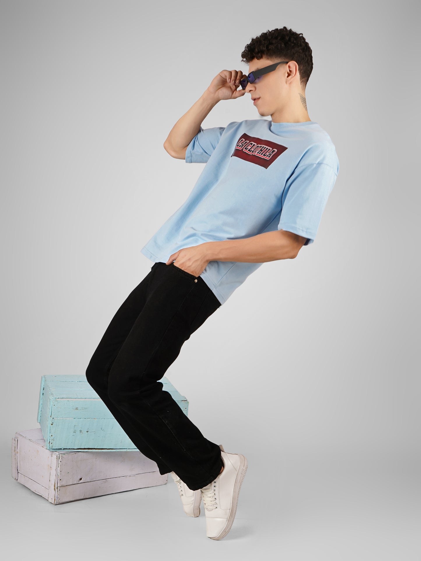 Sky Blue Oversized Tee For Men