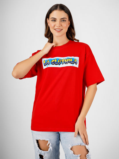 Red Oversized Tee For Women