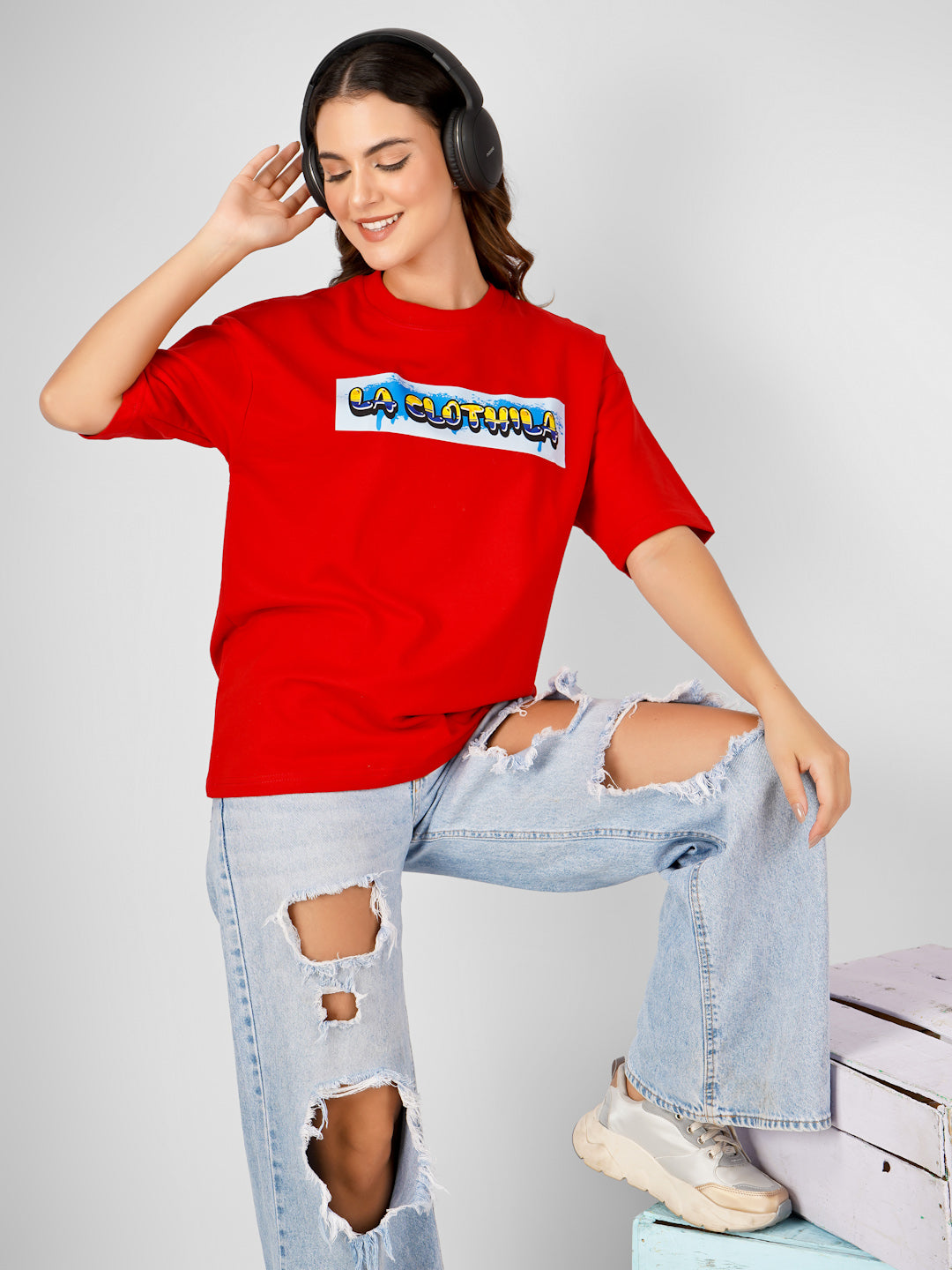 Red Oversized Tee For Women