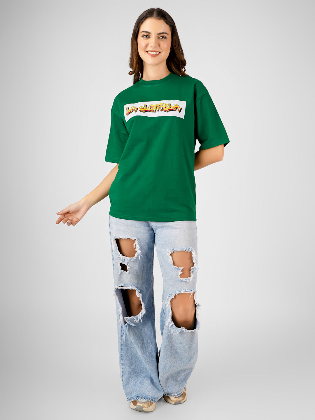 Green Oversized Tee For Women