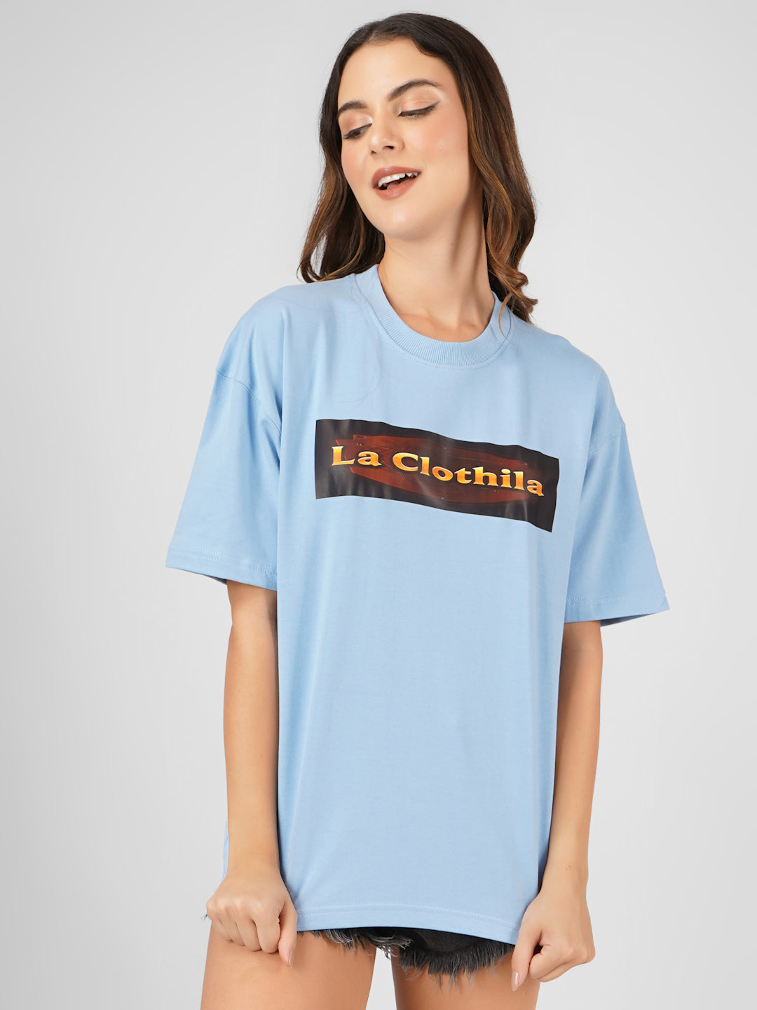 Sky Blue Oversized Tee For Women