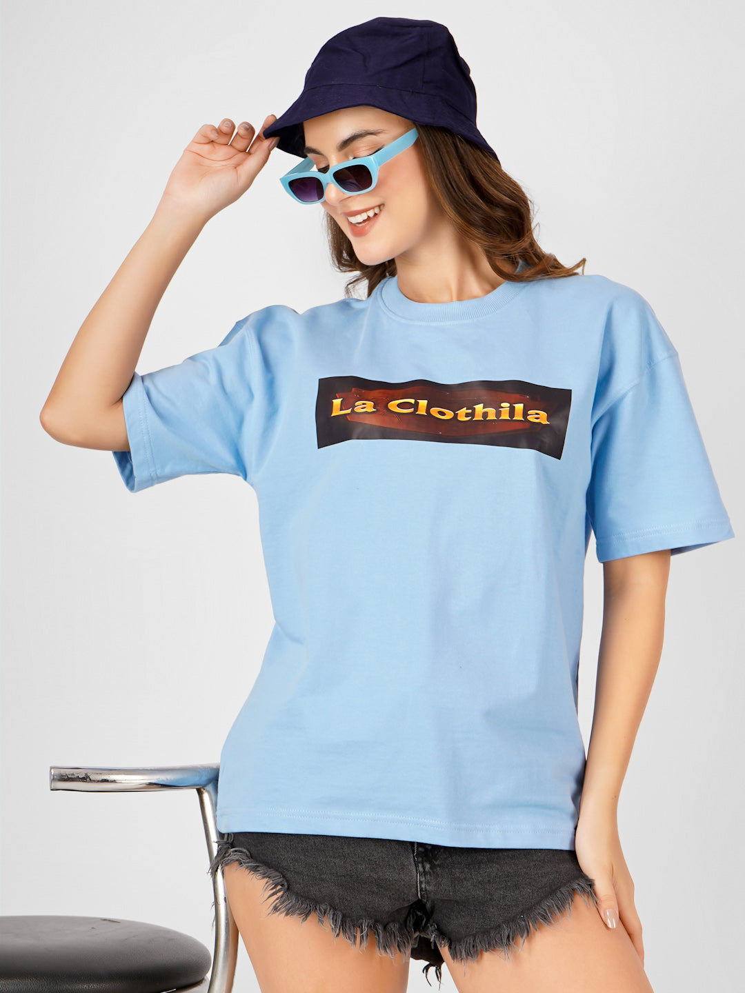 Sky Blue Oversized Tee For Women