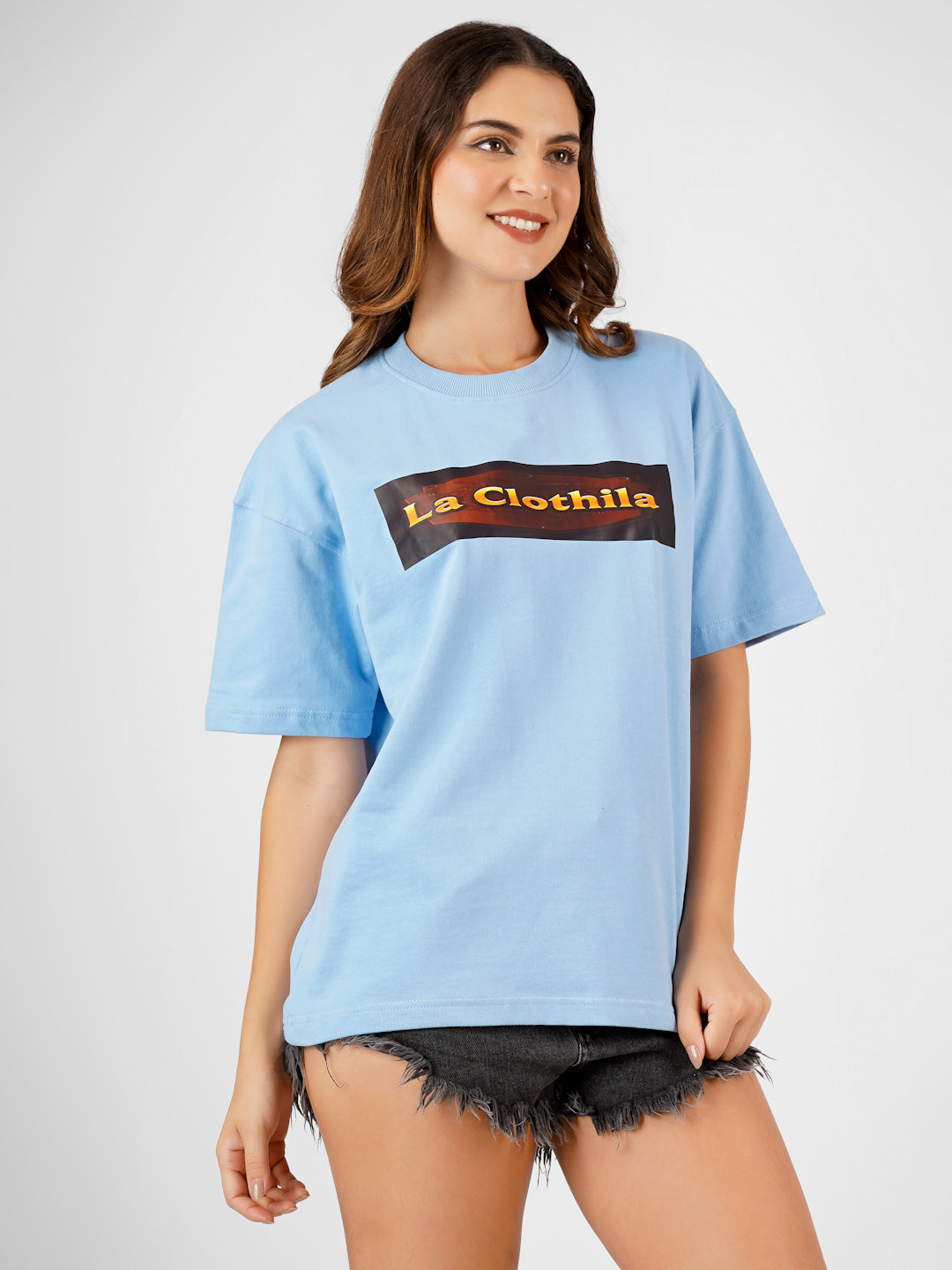 Sky Blue Oversized Tee For Women