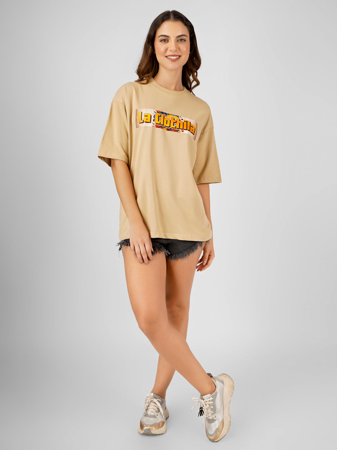 Cream Oversized Tee For Women