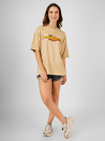 Cream Oversized Tee For Women