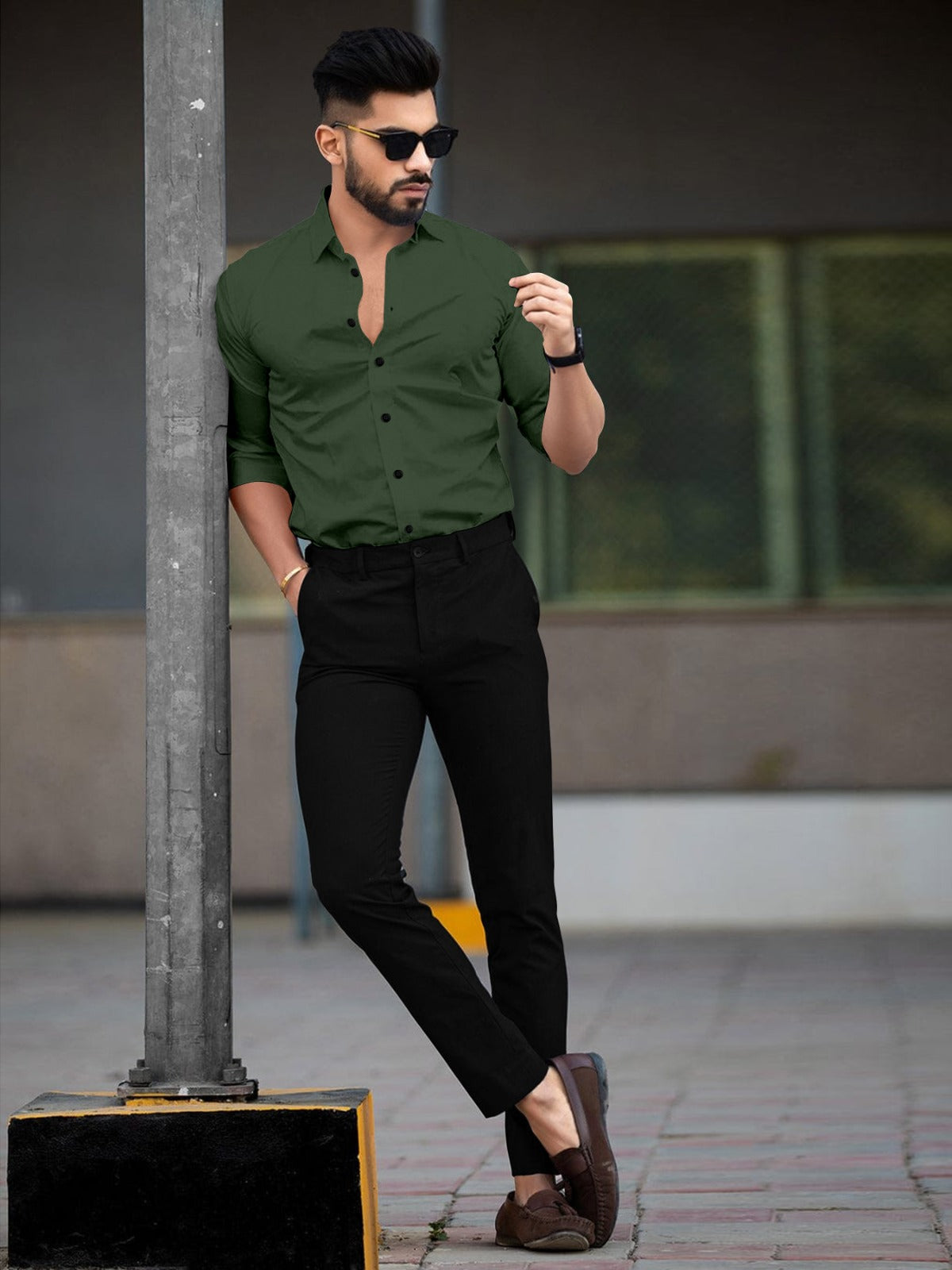 Dark Green Plain Cotton Shirt