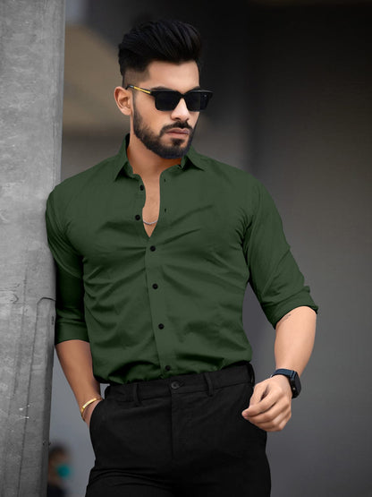 Dark Green Plain Cotton Shirt