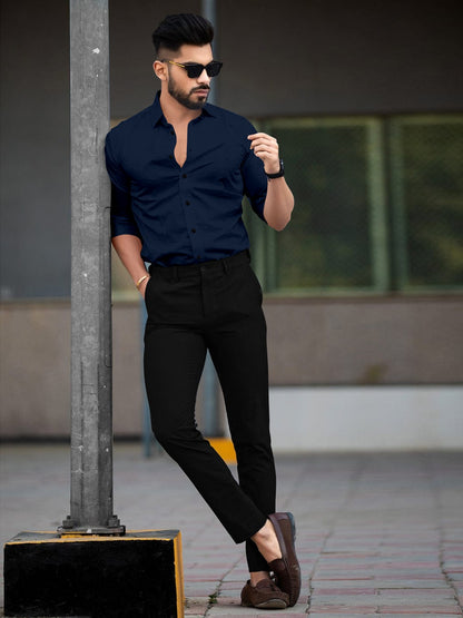 Navy Blue Plain Cotton Shirt