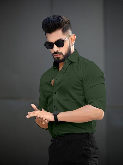 Dark Green Plain Cotton Shirt