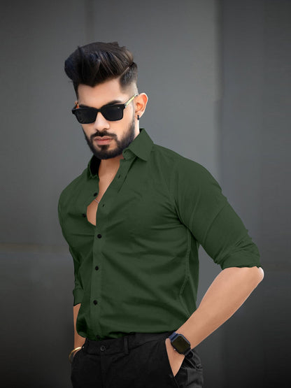 Dark Green Plain Cotton Shirt