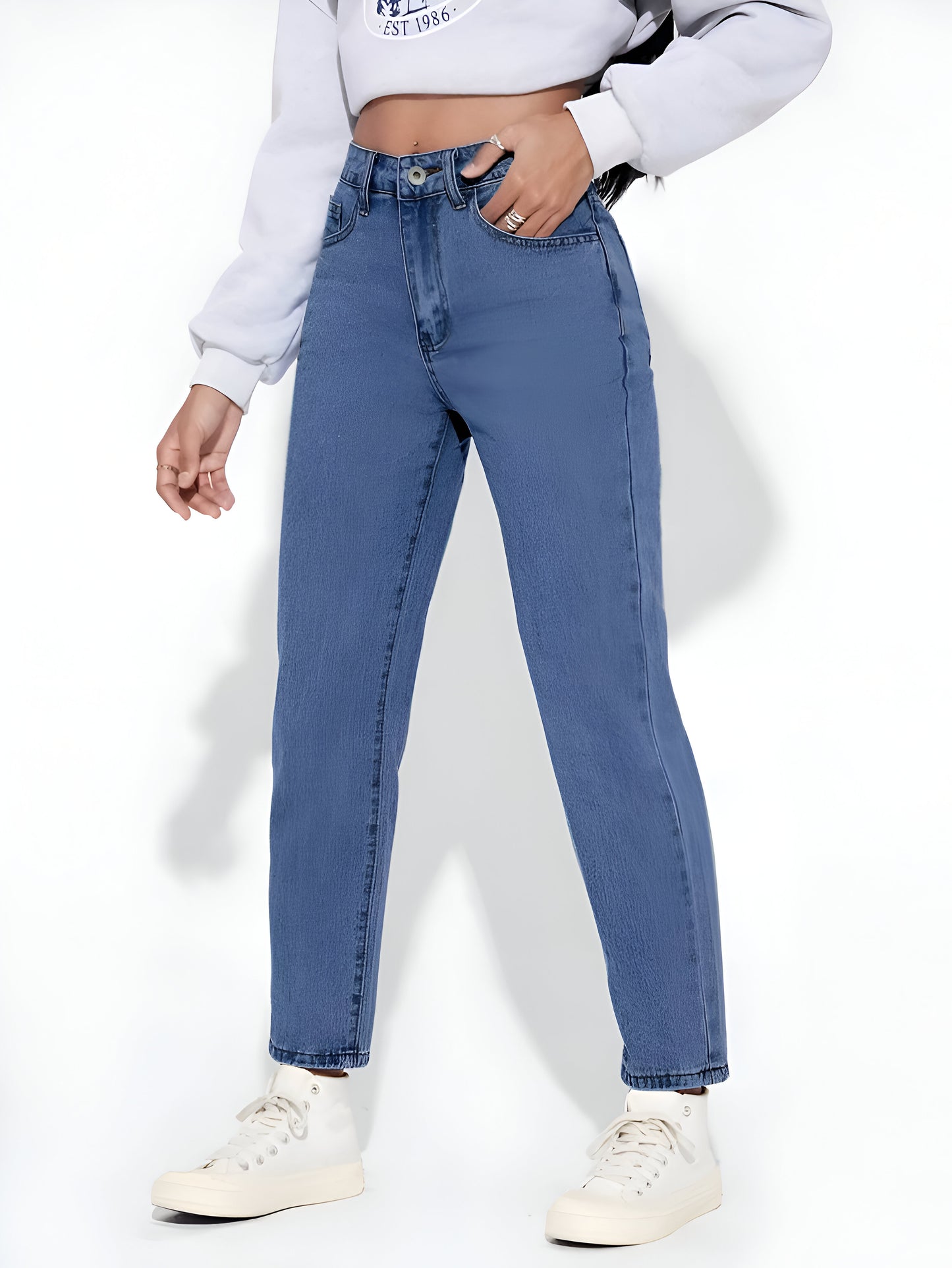 Blue Denim Mom Fit Jeans For Women