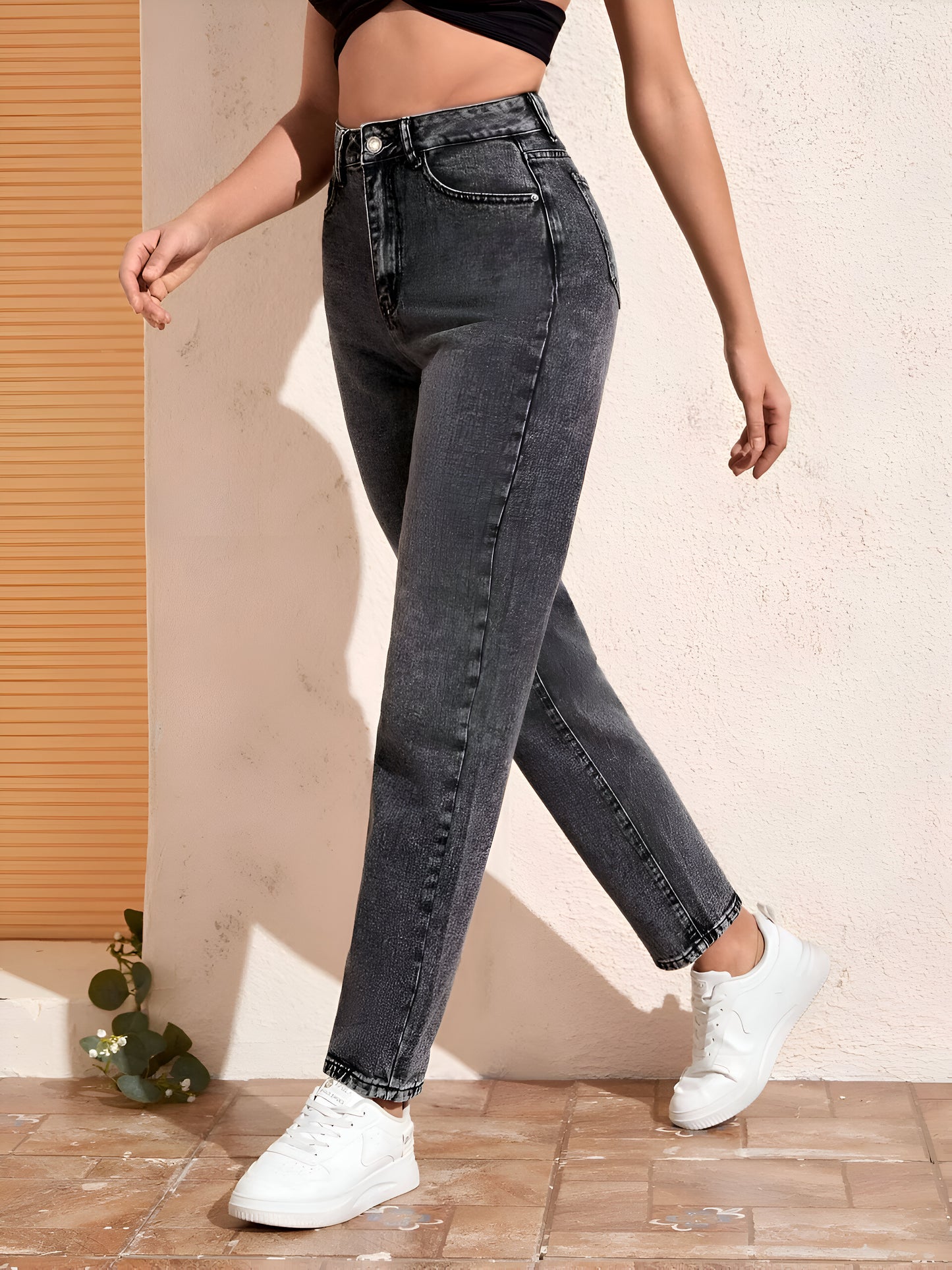 Charcoal Denim Mom Fit Jeans For Women