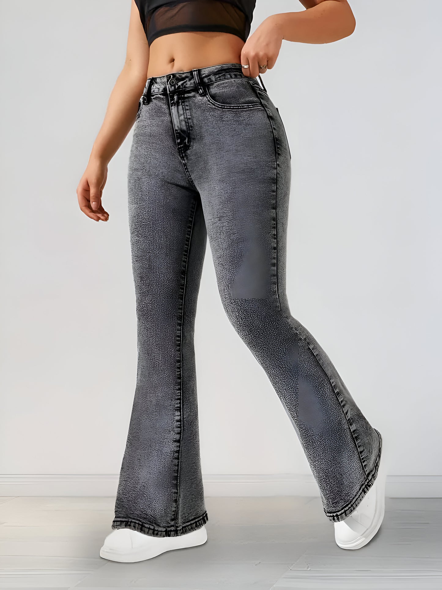 Bell Bottom Comfort Bootcut Grey Jeans For Women