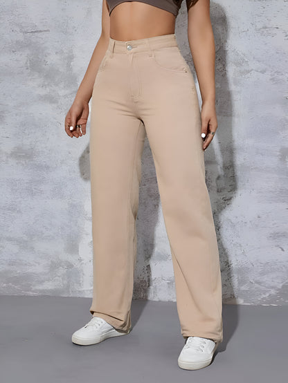 Cream Wide Leg Jeans Pant For Women