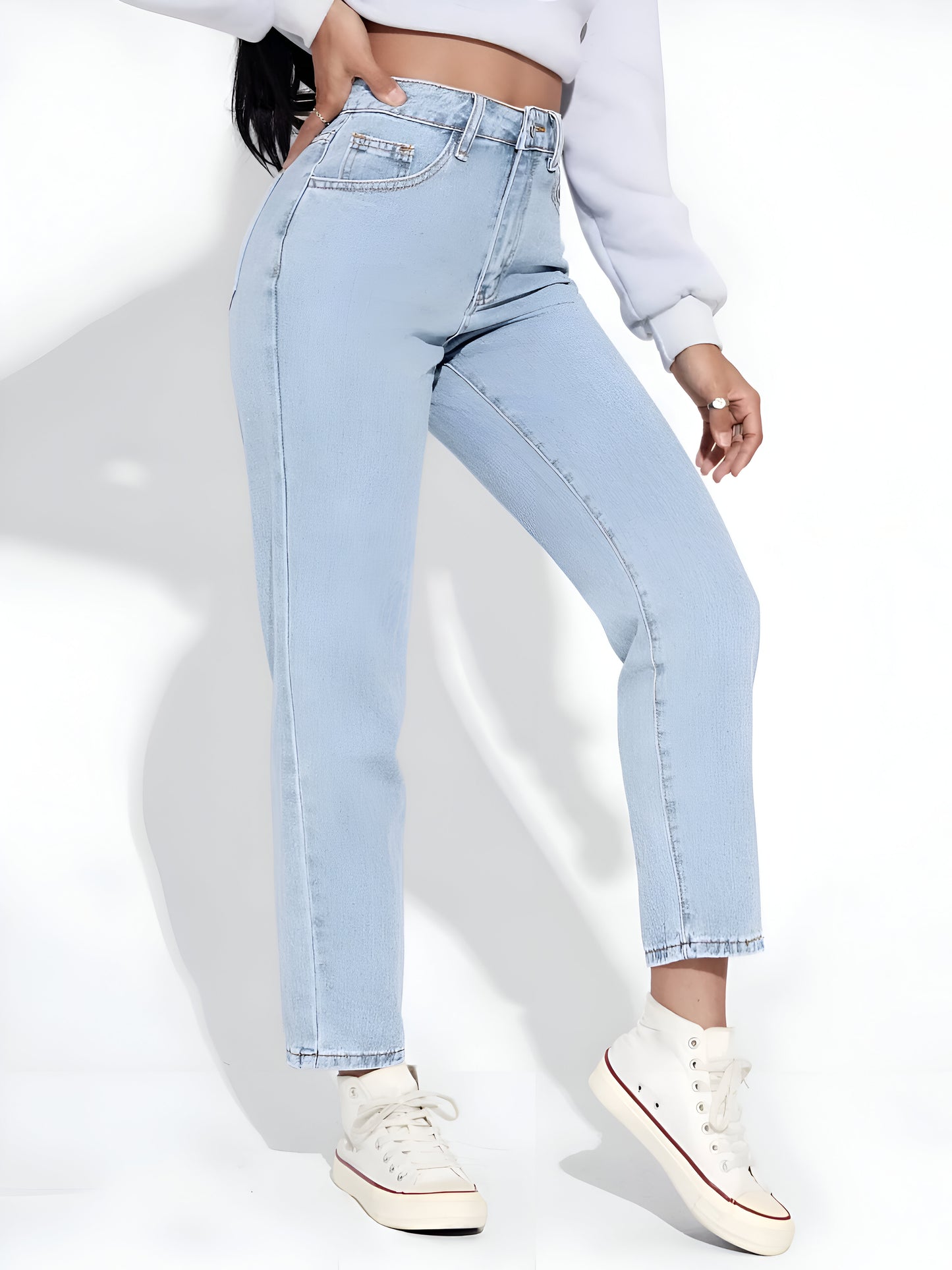 Ice Blue Denim Mom Fit Jeans For Women