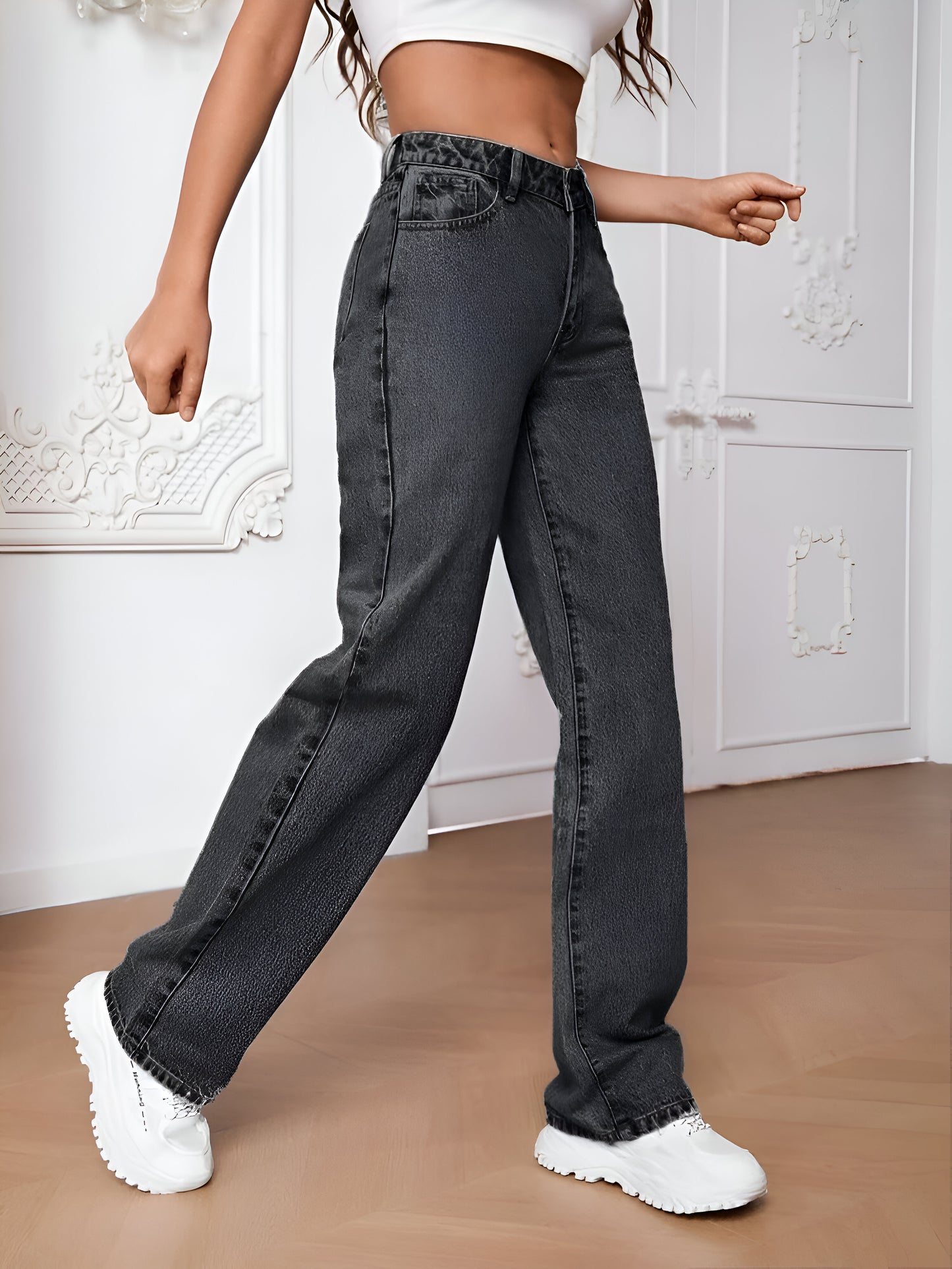 Charcoal Wide Leg Jeans Pant For Women