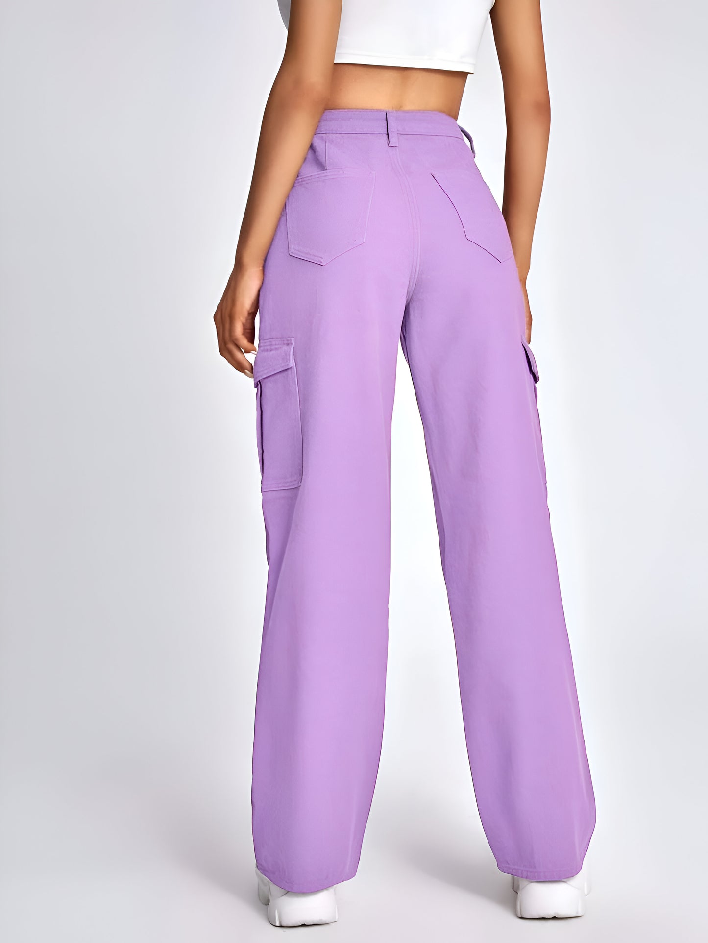 Purple Cargo Flap Pocket Jeans For Women