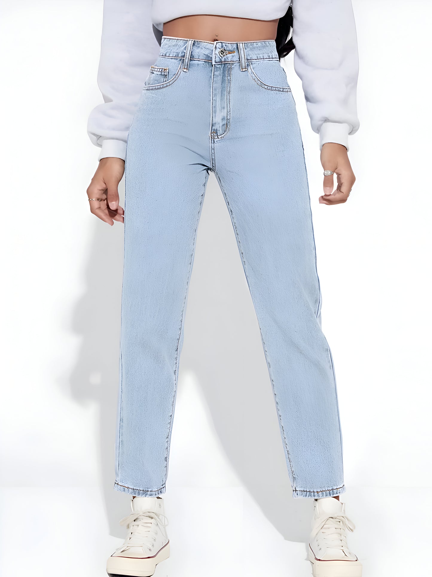 Ice Blue Denim Mom Fit Jeans For Women