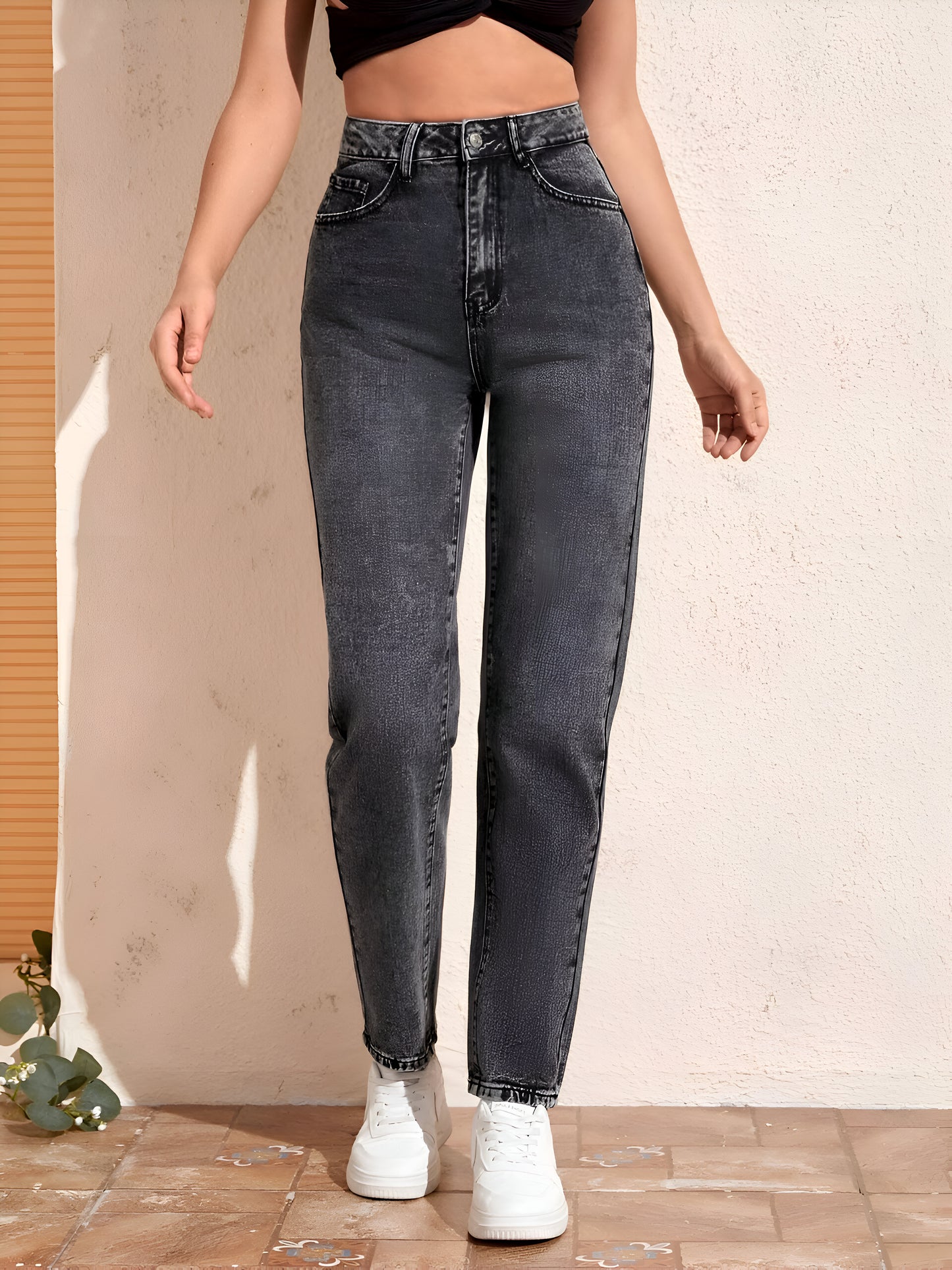 Charcoal Denim Mom Fit Jeans For Women