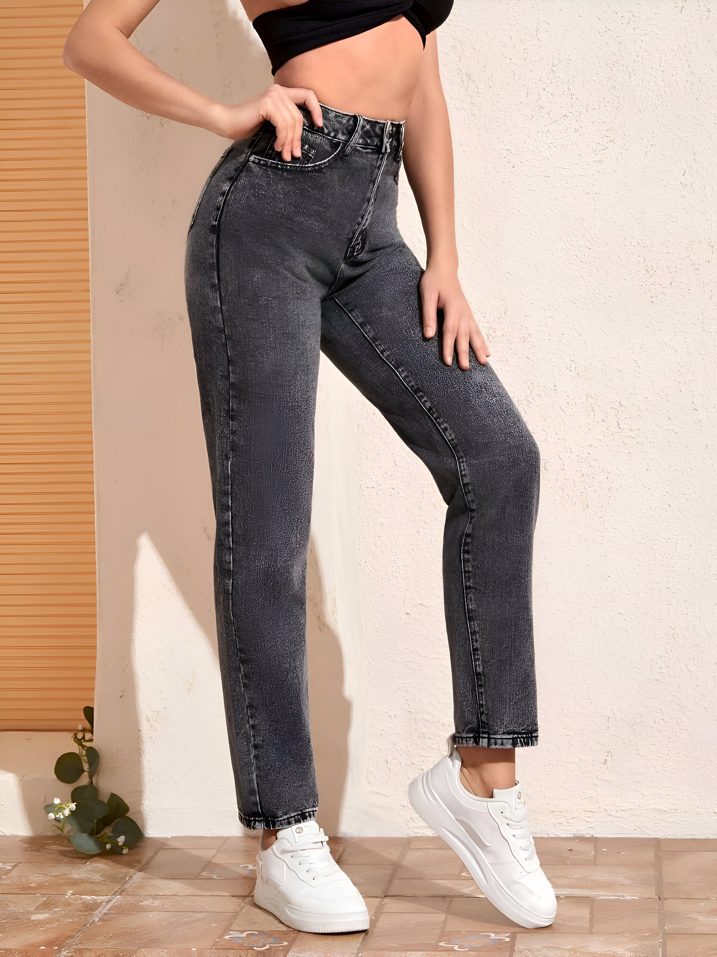 Charcoal Denim Mom Fit Jeans For Women