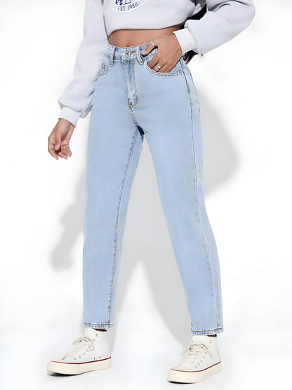 Ice Blue Denim Mom Fit Jeans For Women