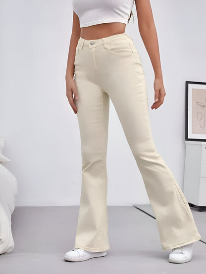 Bell Bottom Comfort Bootcut Cream Jeans For Women